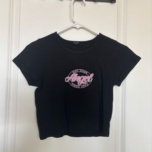 Brandy Melville Black Crop Top with Pink Graphic